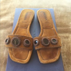 Prada suede flat retro mod sandals